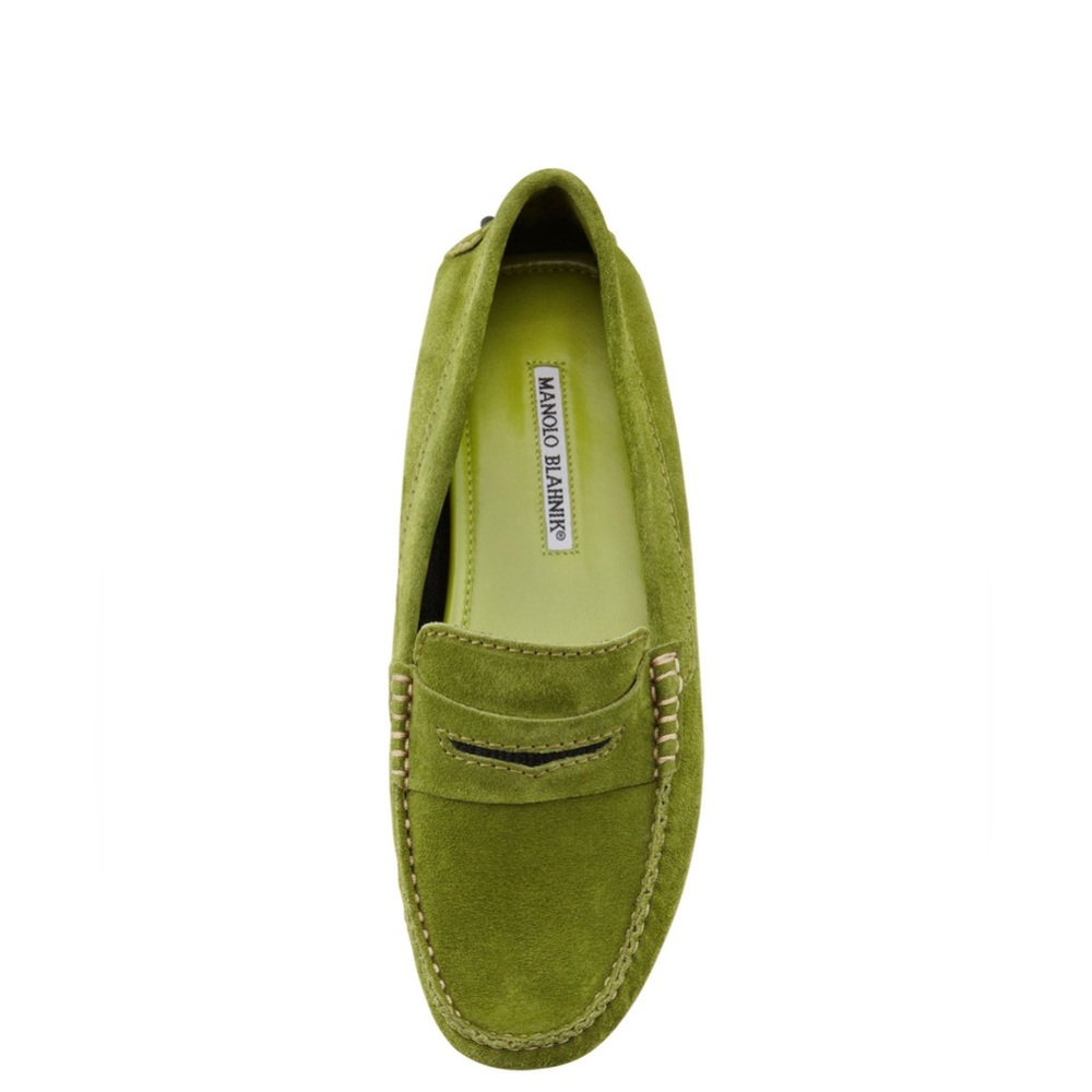 Manolo Blahnik Green Suede Loafers